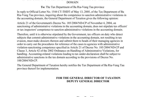 Official Dispatch No. 1809TCT/PC-CS on sanctioning of administrative violations