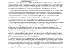 Official Dispatch No. 676/NHNN-CSTT of June 28, 2005, restructuring of debt repayment period, overdue debts classification in respect of factoring activity of credit institutions