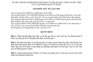 Quyết định 181/QĐ-SYT thành lập Bộ phận tiếp nhận và trả kết quả