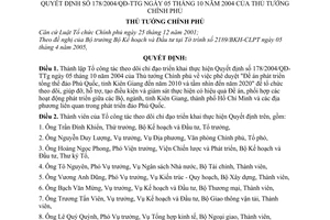 Quyết định 590/QĐ-TTg thành lập Tổ công tác theo dõi chỉ đạo thực hiện Quyết định 178/2004/QĐ-TTg