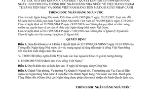 Quyết định 921/2005/QĐ-NHNN mang ngoại tệ đồng Việt nam bằng tiền mặt khi xuất nhập cảnh sửa đổi QĐ 337/1998/QĐ-NHNN7