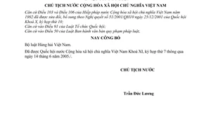 Lệnh công bố Bộ luật Hàng hải Việt Nam 13/2005/L-CTN