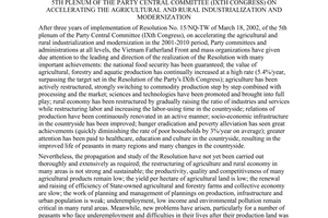 Directive No. 24/2005/CT-TTg of June 28th, 2005 on further stepping up the implementation of the resolution of the 5th plenum of the party central committee (ixth congress) on accelerating the agricultural and rural industrialization and modernization