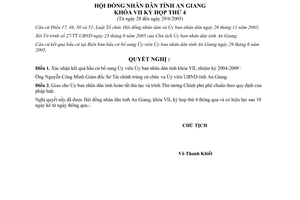 Nghị quyết 08/2005/NQ-HĐND xác nhận bầu cử bổ sung Ủy viên ủy ban An Giang 2004-2009
