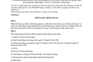 Pháp lệnh ưu đãi người có công cách mạng 2005 26/2005/PL-UBTVQH11