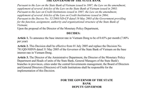 Decision No. 936/QD-NHNN of June 30, 2005, on the base interest rate in Vietnam Dong