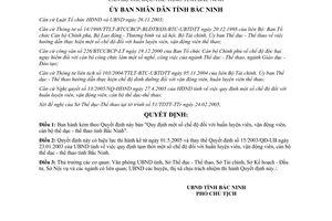 Quyết định 53/2005/QĐ-UB chế độ huấn luyện viên vận động viên cán bộ thể dục thể thao Bắc Ninh