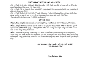 Quyết định 936/QĐ-NHNN mức lãi suất cơ bản bằng Đồng Việt Nam