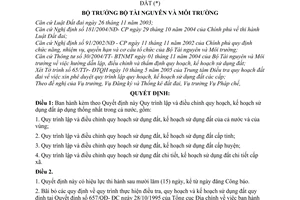 Quyết định 04/2005/QĐ-BTNMT Quy trình lập điều chỉnh quy kế hoạch sử dụng đất