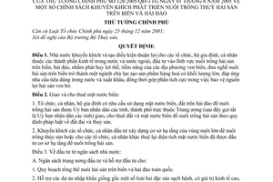 Quyết định 126/2005/QĐ-TTg chính sách khuyến khích phát triển nuôi trồng thuỷ hải sản trên biển hải đảo