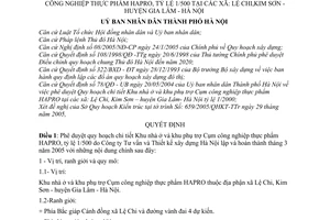 Quyết định 78/2005/QĐ-UB qui hoạch chi tiết Khu nhà ở phụ trợ Cụm công nghiệp thực phẩm HAPRO tỷ lệ 1/500 xã Lệ Chi Kim Sơn - Huyện Gia Lâm - Hà Nội