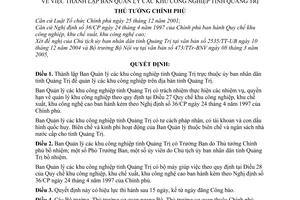 Quyết định 129/2005/QĐ-TTg  thành lập Ban Quản lý khu công nghiệp tỉnh Quảng Trị