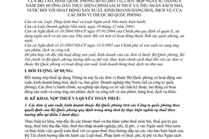 Thông tư liên tịch 43/2005/TTLT/BTC-BQP chính sách thuế  thu Ngân sách Nhà nước sản xuất, kinh doanh hàng hóa dịch vụ đơn vị thuộc Bộ quốc phòng