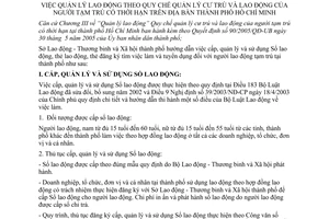 Hướng dẫn 2211/LĐTBXH.HD quản lý lao động quy chế quản lý cư trú lao động người tạm trú có thời hạn Hồ Chí Minh