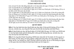 Quyết định 54/2005/QĐ-UB đơn giá bồi thường, hỗ trợ về đất, nhà cửa, vật kiến trúc, cây trồng khi Nhà nước thu hồi đất