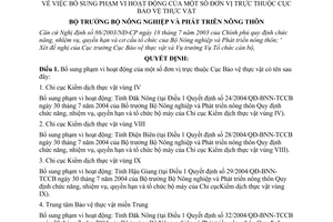 Quyết định 31/2005/QĐ-BNN bổ sung phạm vi hoạt động đơn vị thuộc Cục Bảo vệ thực vật