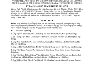 Quyết định 92/2005/QĐ-UB thành lập Hội đồng đặt mới sửa đổi tên đường công viên quảng trường công trình công cộng địa bàn thành phố Hồ Chí Minh