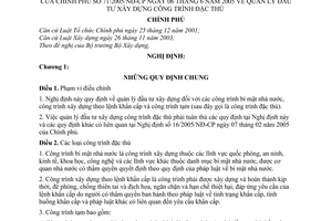 Nghị định 71/2005/NĐ-CP quản lý đầu tư xây dựng công trình đặc thù