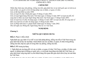 Nghị định 74/2005/NĐ-CP phòng, chống rửa tiền