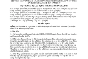 Quyết định 1000/2005/QĐ-BLĐTBXH  đề án Phát triển xã hội hoá dạy nghề đến năm 2010
