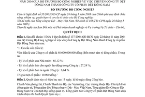 Quyết định 27/2005/QĐ-BCN chuyển Công ty Dệt Đông Nam thành Công ty cổ phần sửa đổi QĐ 137/2004/QĐ-BCN