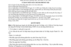 Quyết định 85/2005/QĐ-UBHN Phê duyệt Quy hoạch chi tiết Khu đô thị mới Tứ Hiệp tại xã Tứ Hiệp, huyện Thanh Trì Hà Nội, tỷ lệ 1/500