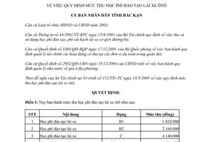 Quyết định 1214/QĐ-UBND 2005 mức thu học phí đào tạo lái xe ô tô Bắc Kạn