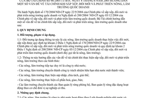 Thông tư 46/2005/TT-BTC hướng dẫn tài chính sắp xếp đổi mới phát triển nông lâm trường quốc doanh