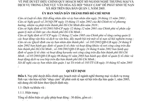 Quyết định 93/2005/QĐ-UBND điều chỉnh quy hoạch ngành nghề thương mại dịch vụ trong văn hóa-xã hội "nhạy cảm" dễ phát sinh tệ nạn xã hội Q1 năm 2005