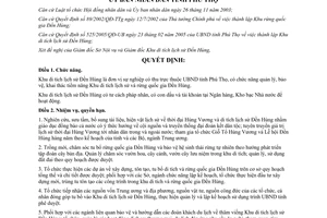 Quyết định 1522/2005/QĐ-UBND chức năng quyền hạn bộ máy Khu Di tích lịch sử Đền Hùng Phú Thọ