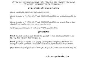 Quyết định 44/2005/QĐ-UB Quy định phân cấp công tác tổ chức và cán bộ, công chức
