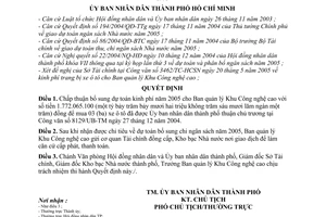 Quyết định 94/2005/QĐ-UBND bổ sung dự toán kinh phí năm 2005 Ban quản lý Khu Công nghệ cao