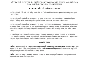 Quyết định 1701/2005/QĐ-UBND tình trạng trẻ em bị xâm hại tình dục An Giang