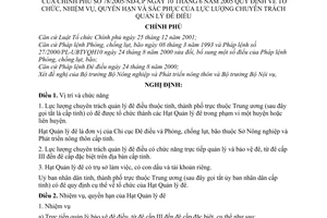 Nghị định 78/2005/NĐ-CP tổ chức, nhiệm vụ, quyền hạn sắc phục lực lượng chuyên trách quản lý đê điều