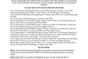 Quyết định 99/2005/QĐ-UB chính sách tài chính di dời cơ sở sản xuất gây ô nhiễm vào khu công nghiệp tập trung cụm công nghiệp