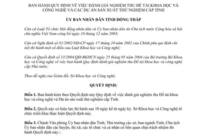 Quyết định 61/2005/QĐ-UBND đánh giá nghiệm thu đề tài khoa học công nghệ Đồng Tháp