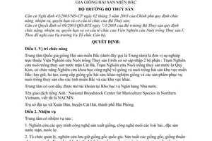 Quyết định 22/2005/QĐ-BTS chức năng, nhiệm vụ cơ cấu tổ chức Trung tâm Quốc gia giống Hải sản miền Bắc