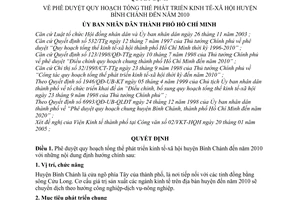 Quyết định 100/2005/QĐ-UBND quy hoạch tổng thể phát triển kinh tế-xã hội huyện Bình Chánh đến năm 2010