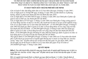 Quyết định 103/2005/QĐ-UB điều chỉnh bổ sung quy hoạch ngành nghề thương mại dịch vụ trong văn hóa-xã hội nhạy cảm dễ phát sinh tệ nạn Q10 năm 2005