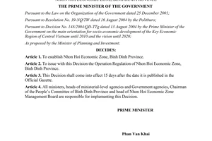 Decision No. 141/2005/QD-TTg on the establishment and issuance of the operation