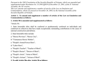 Law No. 47/2005/QH11 amending and supplementing a number of articles of the law