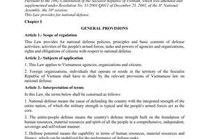 Law No. 39/2005/QH11 of June 14, 2005, on national defense