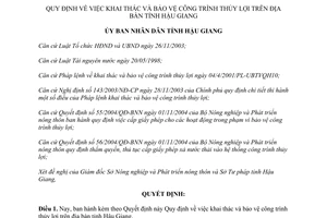 Quyết định 25/2005/QĐ-UBND khai thác bảo vệ công trình thủy lợi Hậu Giang