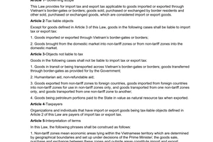 Law No. 45/2005/QH1 of June 14, 2005, on import tax and export.