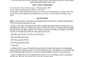 Quyết định 142/2005/QĐ-TTg  quy hoạch chung xây dựng Khu kinh tế Nhơn Hội, tỉnh Bình Định đến năm 2020