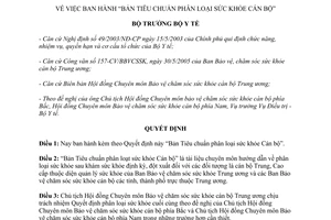 Quyết định 2136/QĐ-BYT bản tiêu chuẩn phân loại sức khỏe cán bộ 2005