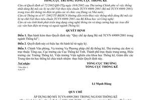 Quyết định 1059/QĐ-TCTK Quy chế áp dụng Bộ mã TCVN 6909:2001 trong ngành Thống kê