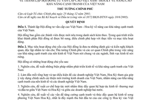 Quyết định 538/QĐ-TTg thành lập Hội đồng tư vấn cấp cao Việt Nam - Hoa kỳ nâng cao khả năng cạnh tranh Việt Nam