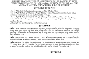 Quyết định 1265/2005/QĐ-BTP mẫu mầu sắc trang phục phù hiệu Chấp Hành viên công chức cơ quan cục thi hành án dân sự địa phương cấp thay đổi thu thẻ