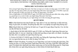 Quyết định 888/2005/QĐ-NHNN mở thành lập chấm dứt hoạt động sở giao dịch chi nhánh văn phòng đại diện đơn vị sự nghiệp  ngân hàng thương mại